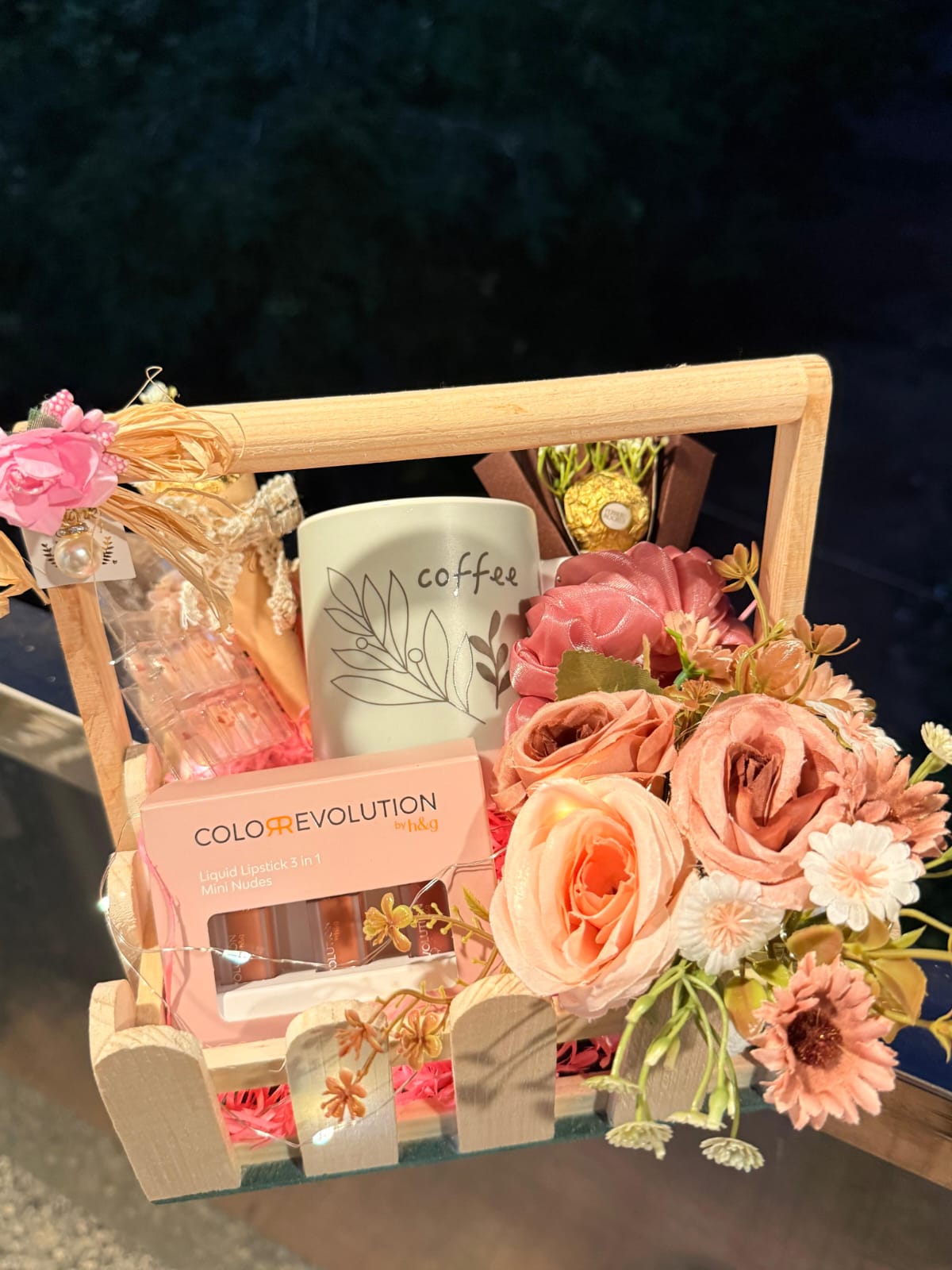 Handcrafted SSN Club gift hamper with flowers and keepsakes